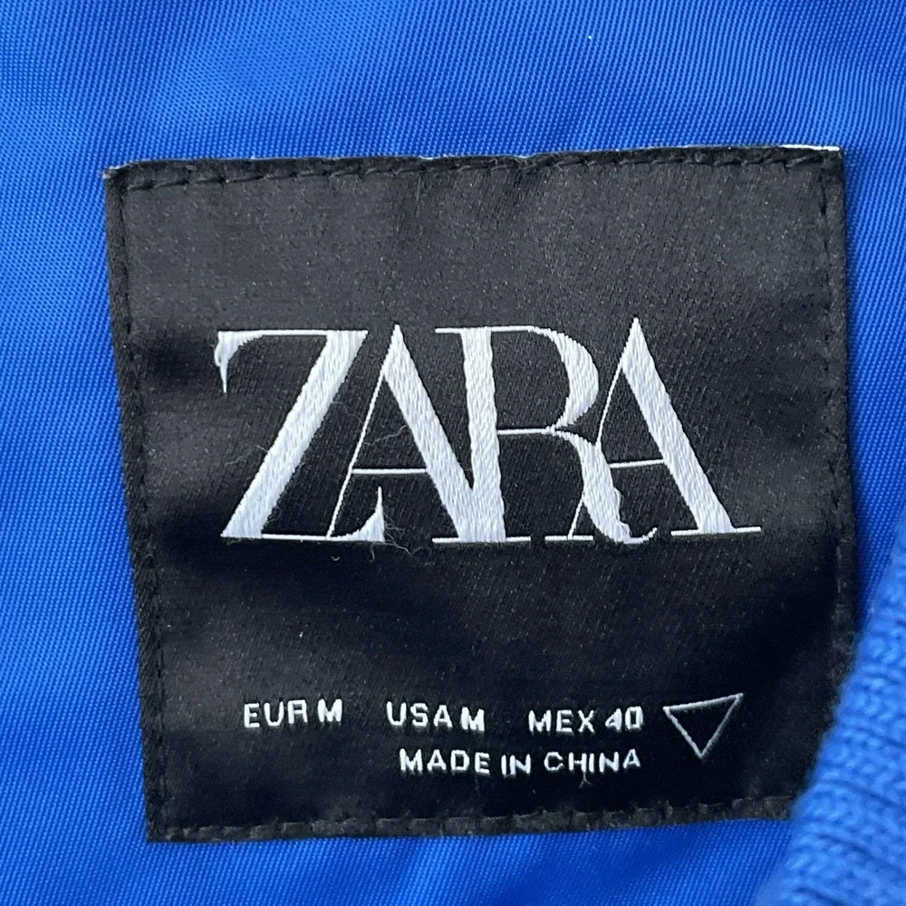 Zara Capturing The Essence Varsity Bomber Jacket Mens M Blue Graphics Academia